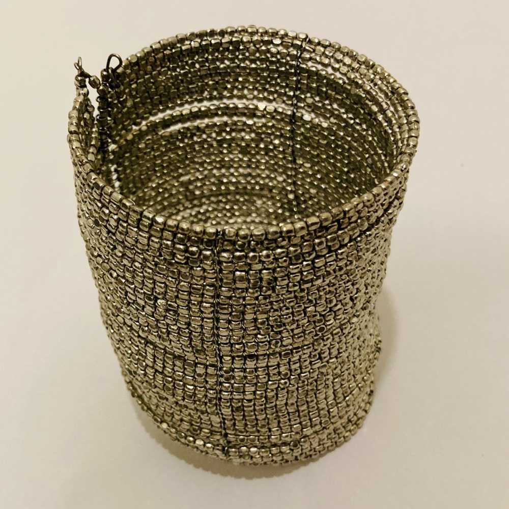Beaded silver cube cuff bracelet
